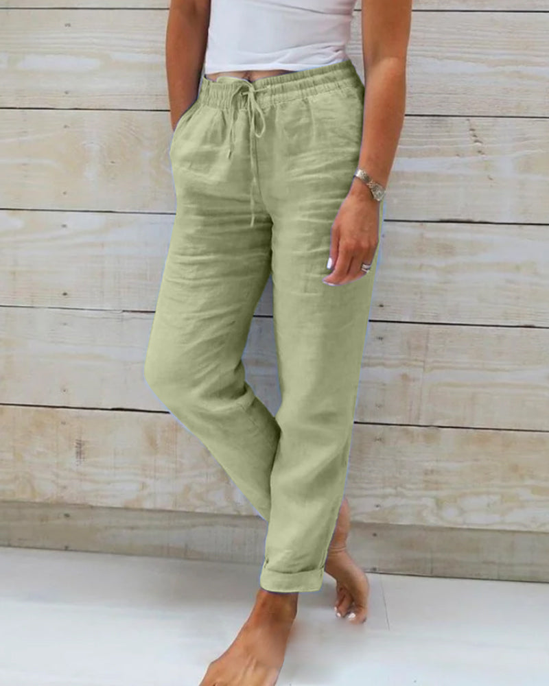 Jana – Cotton Linen Trousers with Elastic Waist