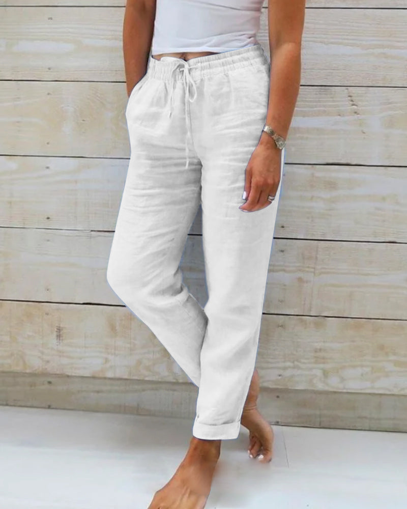 Jana – Cotton Linen Trousers with Elastic Waist