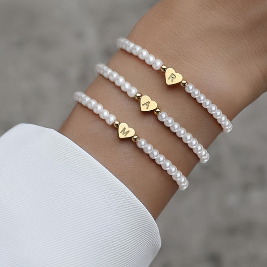 Maribeline – Personalized Pearl Initial Bracelet with Golden Heart