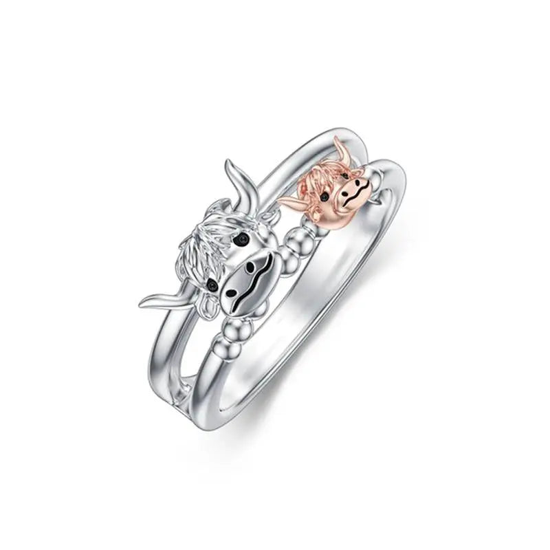 Aurora – Highland Cow Ring in Sterling Silver & Rose Gold