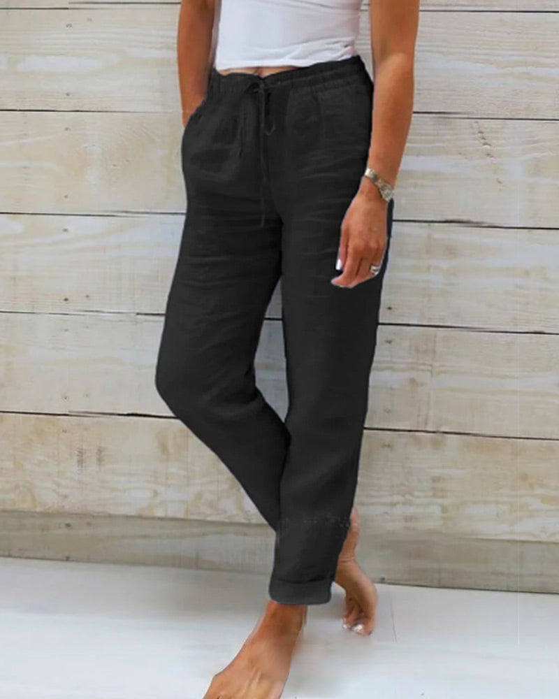 Jana – Cotton Linen Trousers with Elastic Waist