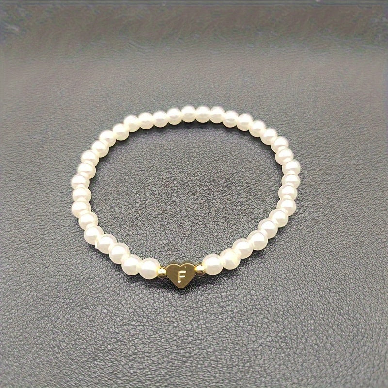 Maribeline – Personalized Pearl Initial Bracelet with Golden Heart