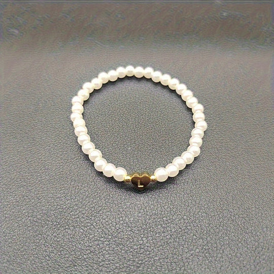 Maribeline – Personalized Pearl Initial Bracelet with Golden Heart
