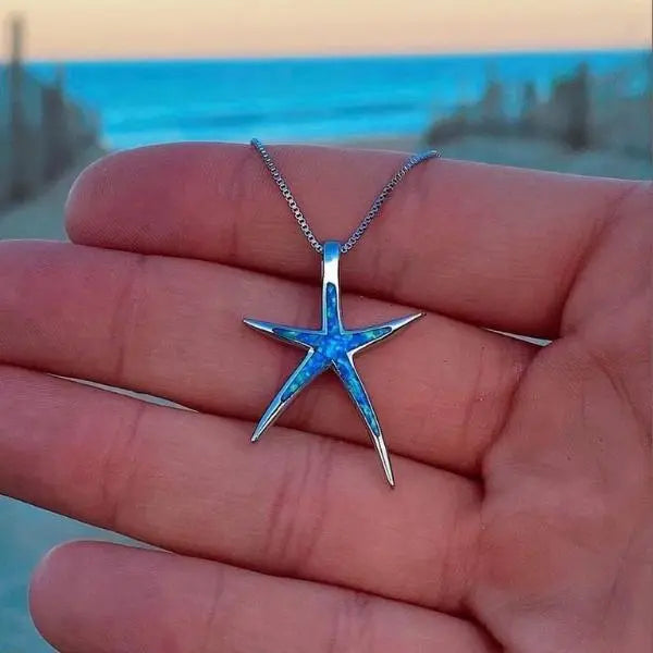 Marisol – Stylish Blue Opal Starfish Silver Necklace