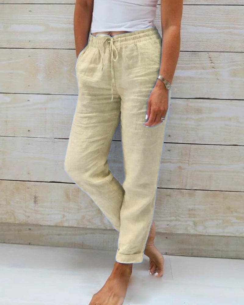 Jana – Cotton Linen Trousers with Elastic Waist