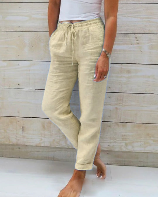 Jana – Cotton Linen Trousers with Elastic Waist