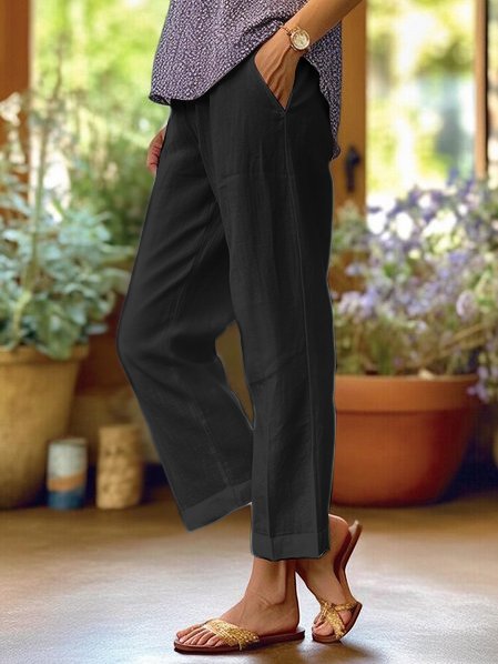 Dana – Linen Trousers with Turned-Up Hem