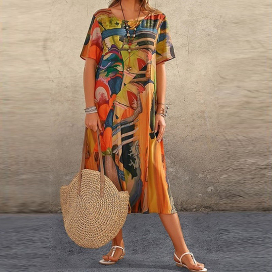 Greta – Midi Dress with Abstract Print