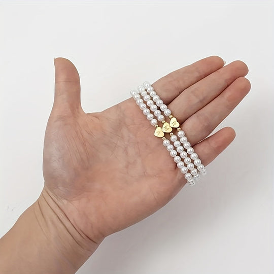 Maribeline – Personalized Pearl Initial Bracelet with Golden Heart