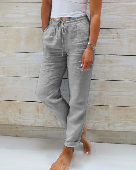 Jana – Cotton Linen Trousers with Elastic Waist