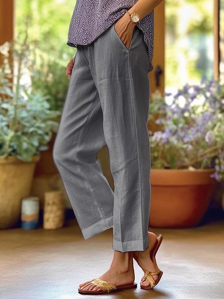 Dana – Linen Trousers with Turned-Up Hem