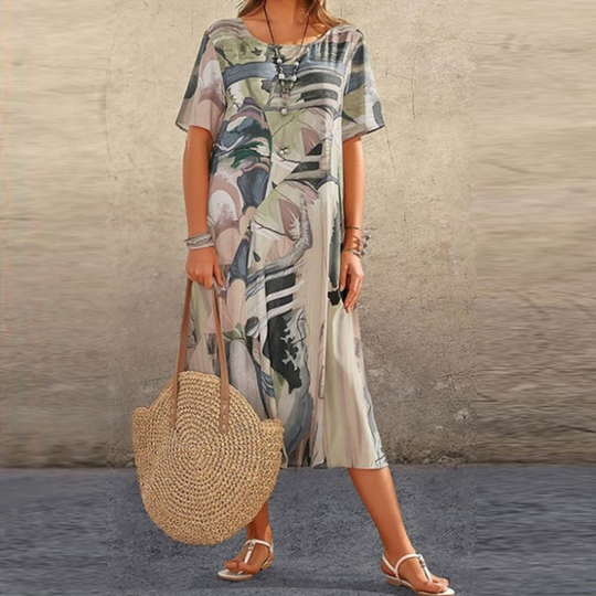 Greta – Midi Dress with Abstract Print