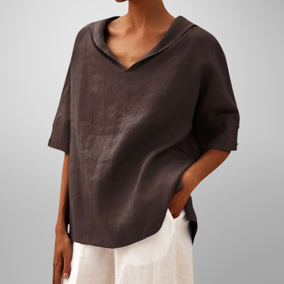 Isla – Relaxed Collar V-Neck Top