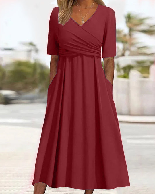 Nadia – Elegant V- Neck Midi Dress