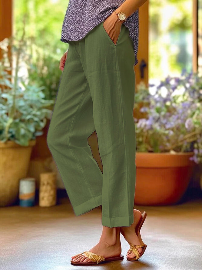 Dana – Linen Trousers with Turned-Up Hem