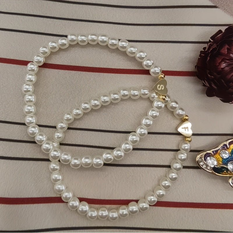 Maribeline – Personalized Pearl Initial Bracelet with Golden Heart