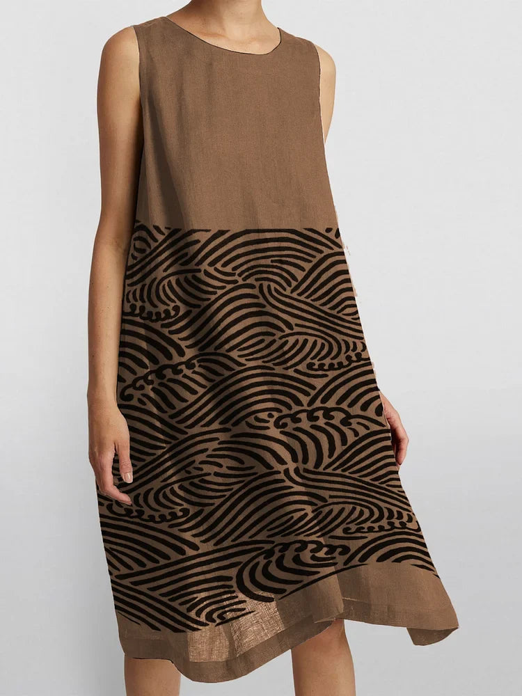 Helen – Two-tone Linen Blend Midi Dress