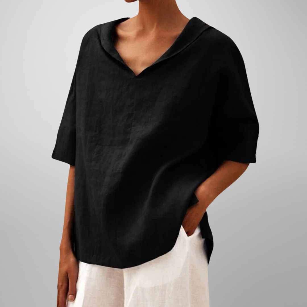 Isla – Relaxed Collar V-Neck Top