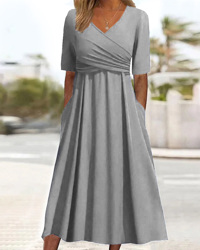 Nadia – Elegant V- Neck Midi Dress