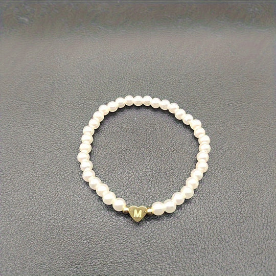 Maribeline – Personalized Pearl Initial Bracelet with Golden Heart
