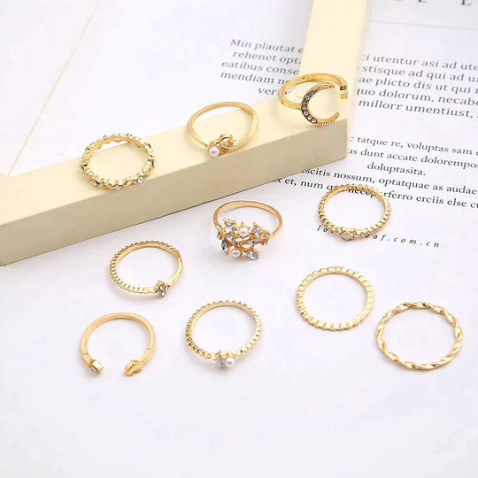 Thalia – Refined Bohemian Silver & Gold Plated Ring Set (10-Pack)