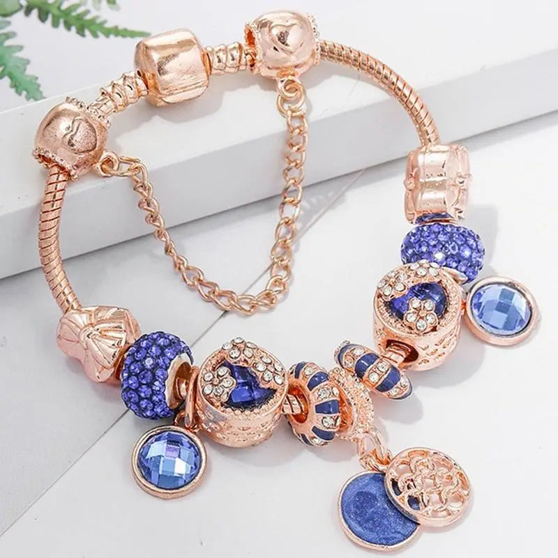 Aubrene – Elegant Pink Silver & Blue Crystal Bracelet