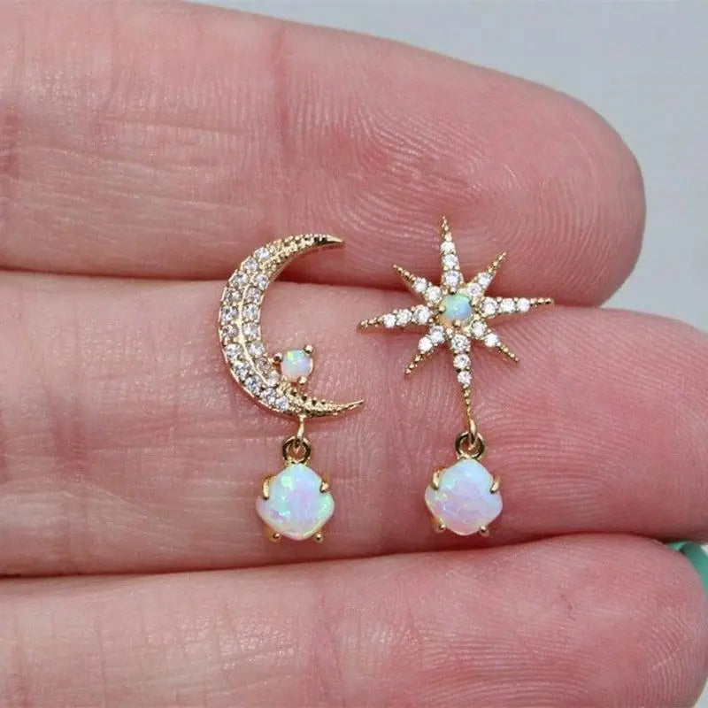 Celeste – Refined Moon & Star Gold Opal Earrings