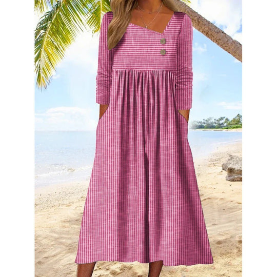 Nancy – Striped Midi Dress with Asymmetrical Neckline