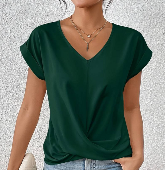 Sophia – Elegant Women's V-Neck Shirt with Tummy Coverage