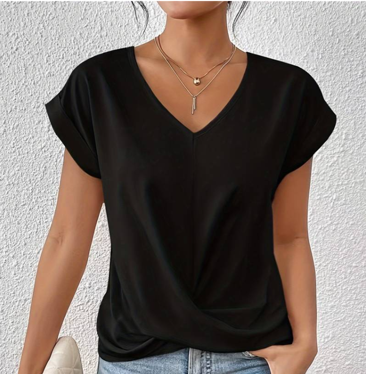 Sophia – Elegant Women's V-Neck Shirt with Tummy Coverage