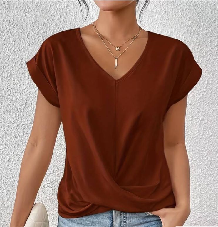 Sophia – Elegant Women's V-Neck Shirt with Tummy Coverage