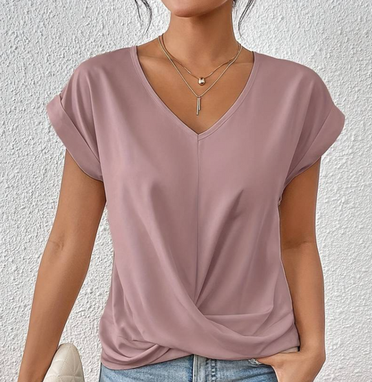 Sophia – Elegant Women's V-Neck Shirt with Tummy Coverage