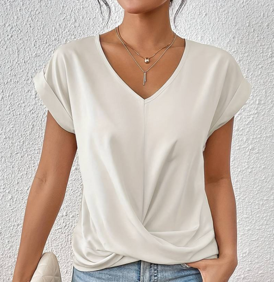 Sophia – Elegant Women's V-Neck Shirt with Tummy Coverage