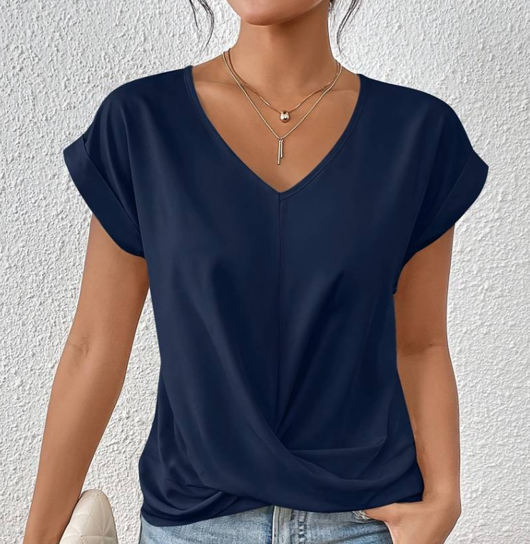 Sophia – Elegant Women's V-Neck Shirt with Tummy Coverage