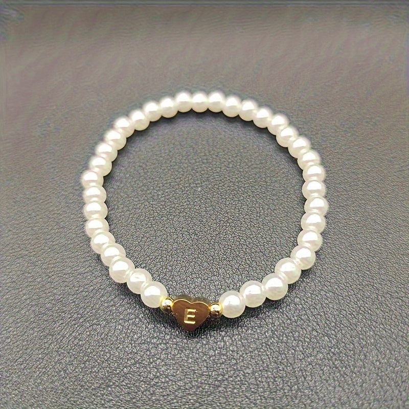 Maribeline – Personalized Pearl Initial Bracelet with Golden Heart