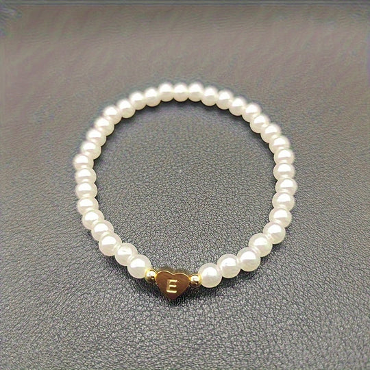 Maribeline – Personalized Pearl Initial Bracelet with Golden Heart