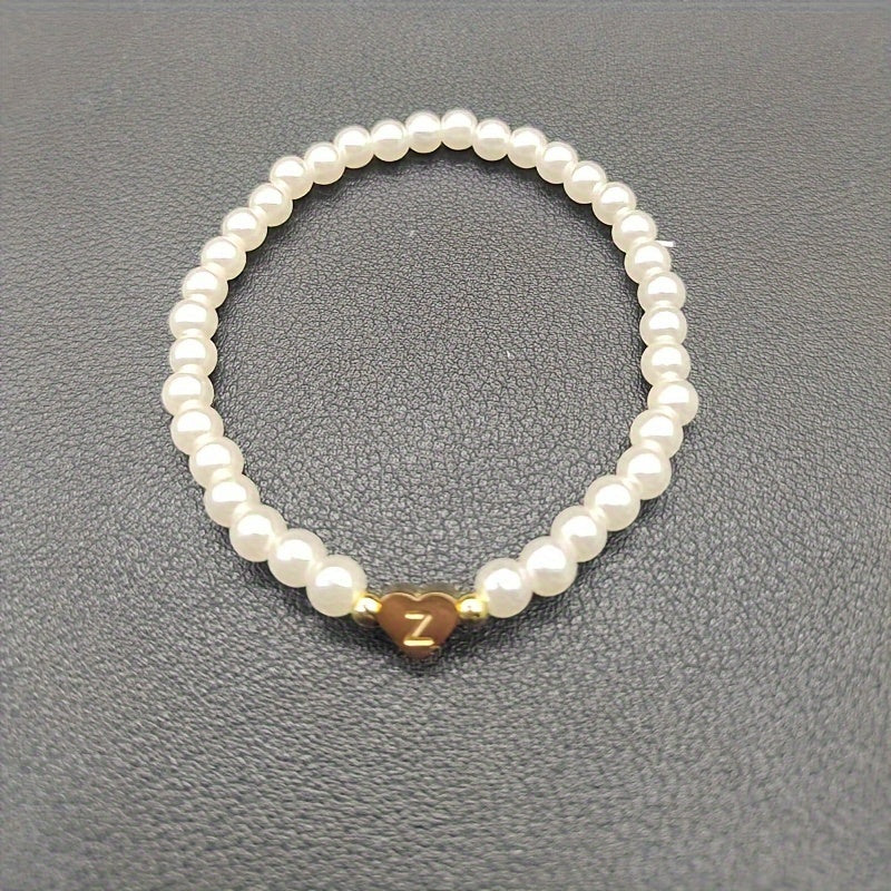 Maribeline – Personalized Pearl Initial Bracelet with Golden Heart