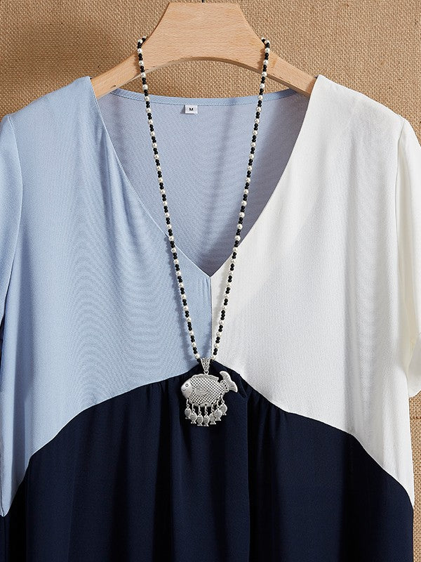 Sabine – Geometric Patchwork Midi Dress