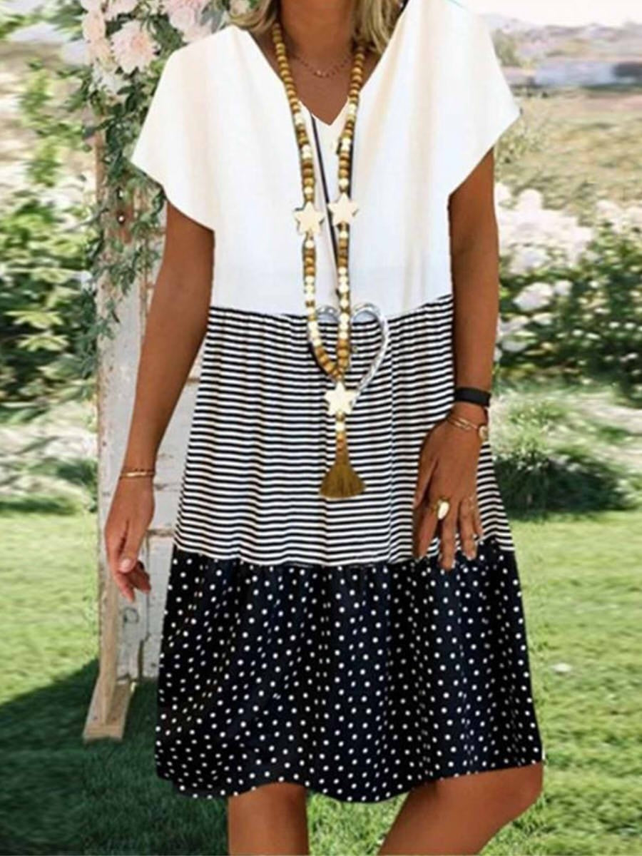 Mabel – Striped Polka Dot V-neck Dress