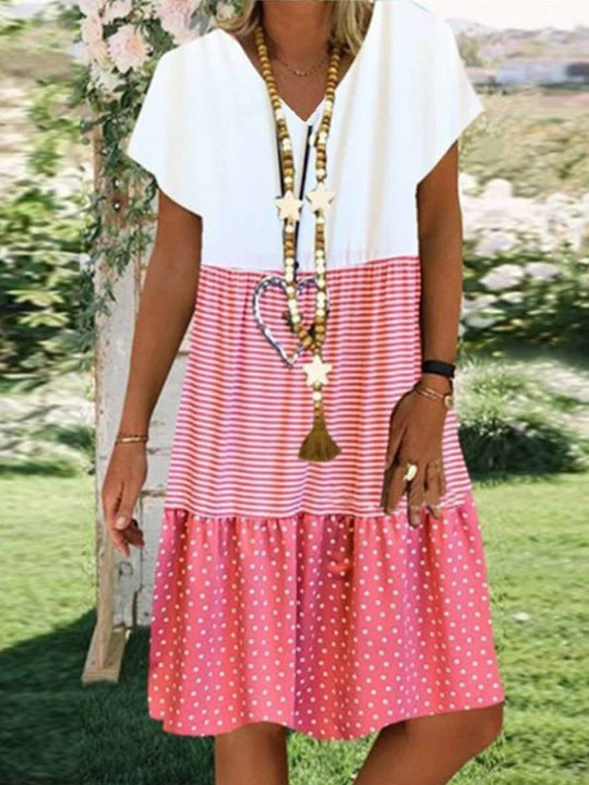 Mabel – Striped Polka Dot V-neck Dress