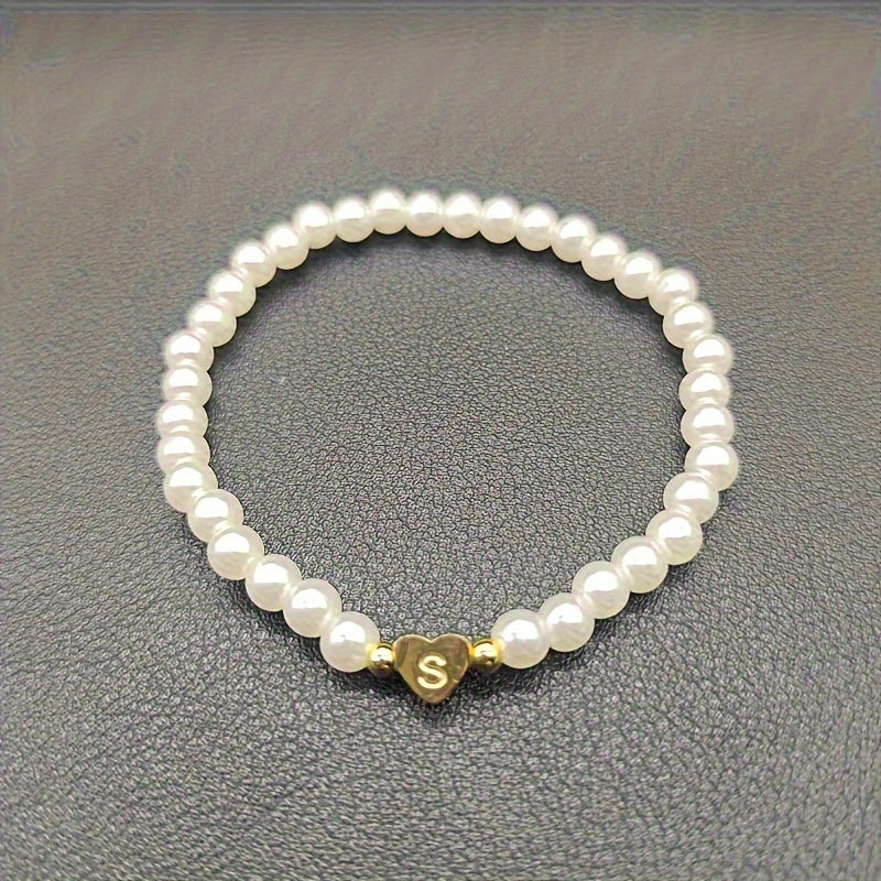 Maribeline – Personalized Pearl Initial Bracelet with Golden Heart
