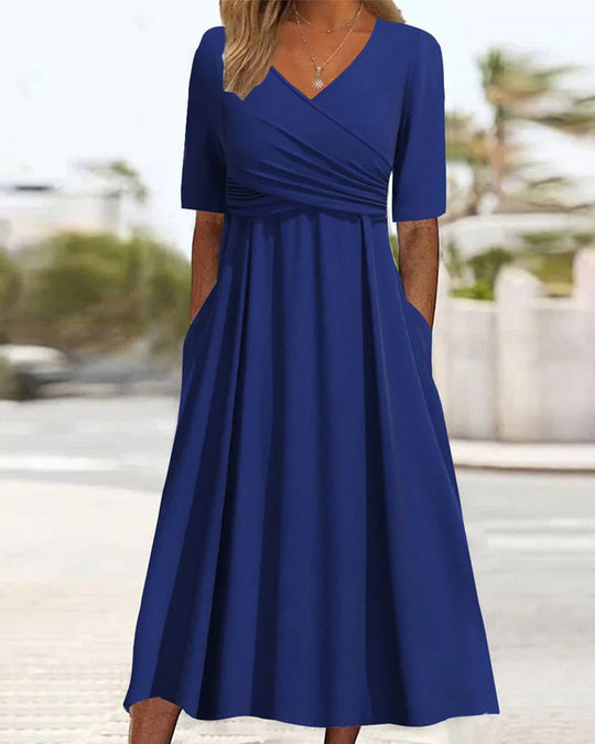 Nadia – Elegant V- Neck Midi Dress