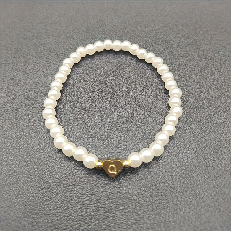 Maribeline – Personalized Pearl Initial Bracelet with Golden Heart