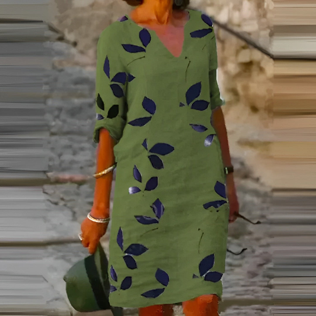 Macy – Elegant Leaf Print Dress