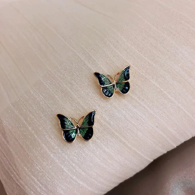 Aurelia – Hand-Painted Butterfly Earrings in Gold